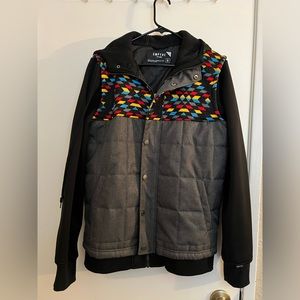 Men’s EMPYRE jacket from Zumiez, gray/black/multi-color, size small.